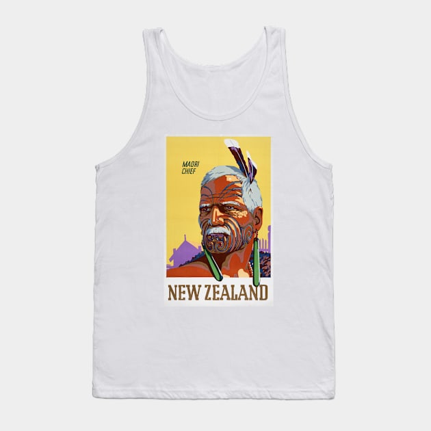 Vintage Travel Poster New Zealand Maori Chief Tank Top by vintagetreasure